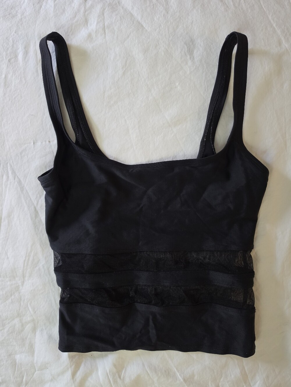 Vintage Anne Cole Black Mesh Illusion Midkini Bikini Top Swimwear Size 8
